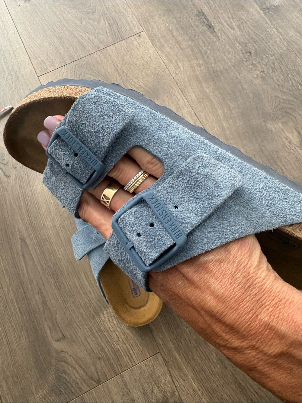 Birkenstock Arizona Suede Double-Strap Sandals in Light Blue - Picture 3 of 9